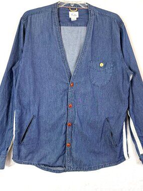 KOTO Cotton Minimalist Streetwear Chambray Button Front Cardigan Jacket Mens XL